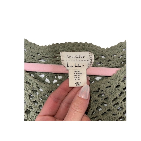 ARTELIER BY NICOLE MILLER Moss Green Open Knit Sweater M NWOT - Picture 4 of 5
